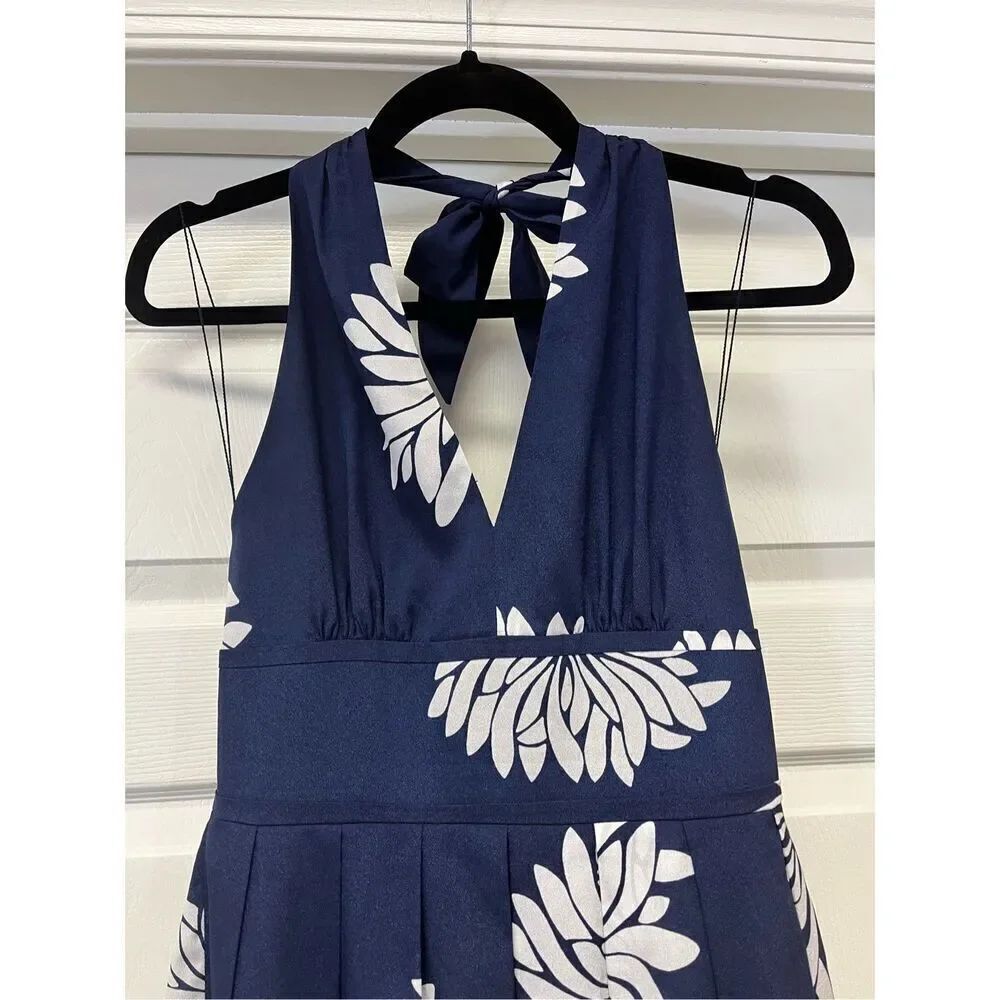 Adrianna Papell Navy Floral Print Halter Tie Dress sz 2 NWOT